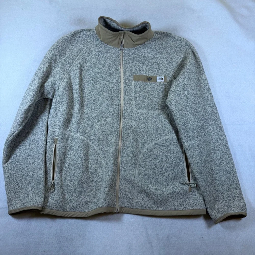The North Face Mens Full Zip Sweater Fleece Jacket Oatmeal Tan Large 7317